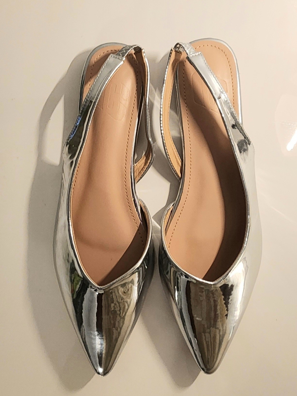 Silver Pointed-Toe Slingback Flats - Women | Size 41